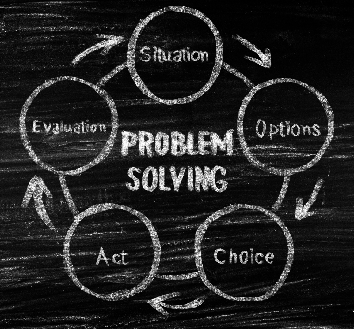 dijagram rjesavanja problema kroz korake: situacija, opcije, izbor, djelovanje i evaluacija
